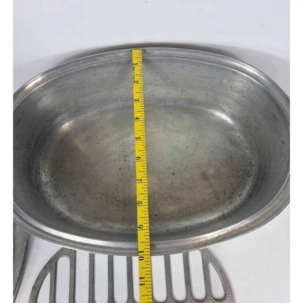 Vintage Pan American Heavy Cast Aluminum Oval Roasting Pan Rack Inside 17” USA